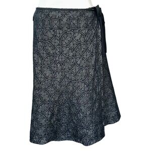 VTG Johnny Was Embroidered Wrap‎ Skirt Beige Black Cottagecore Midi Skirt Boho